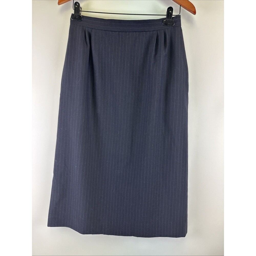 Brooks Brothers Black Pinstripe Midi Skirt‎ A-Line Slit Wool Vintage Womens 12